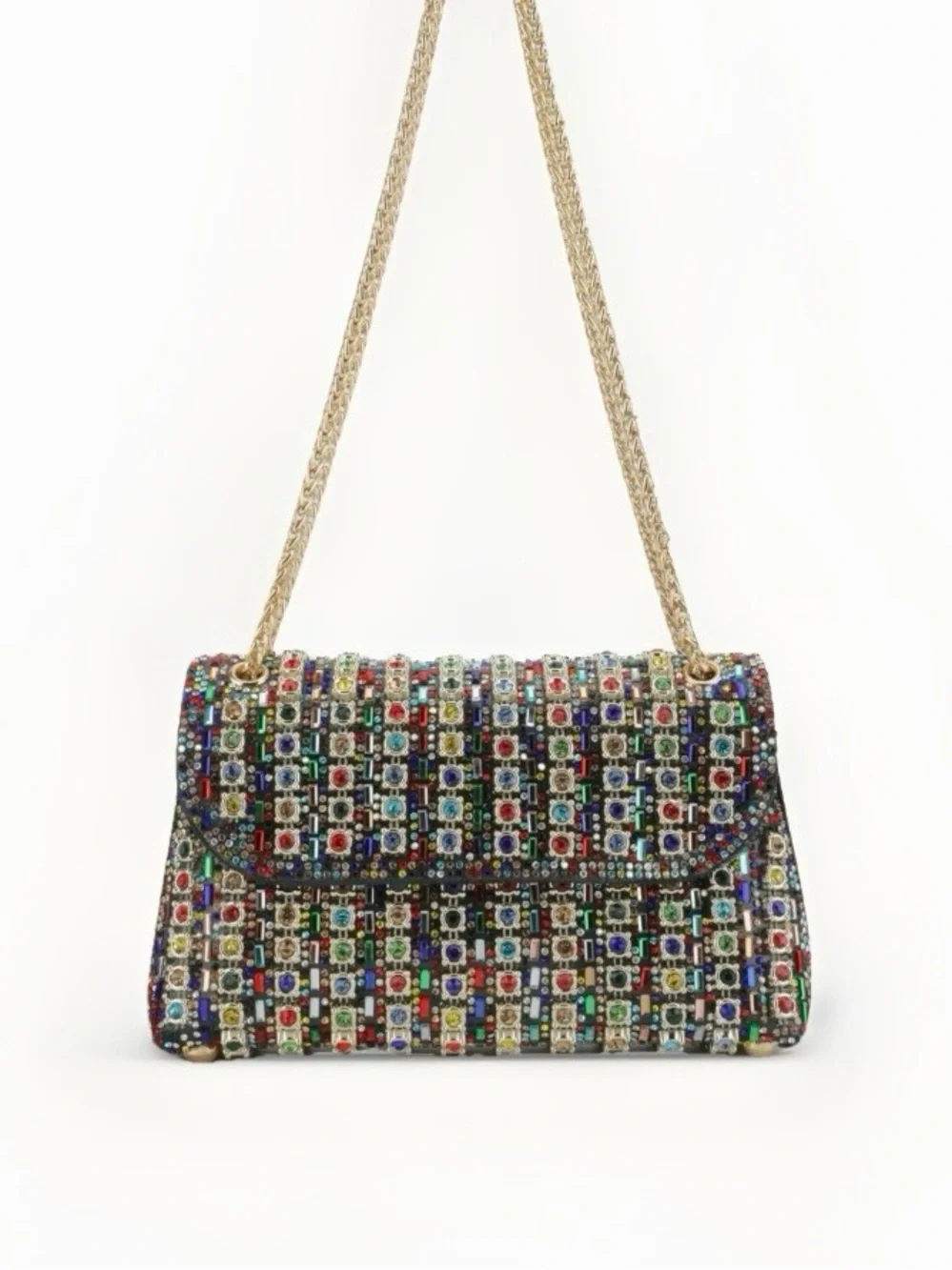 LaurenLorraine Celine Jeweled Shoulder Crossbody Bag Multicolor Chain Strap